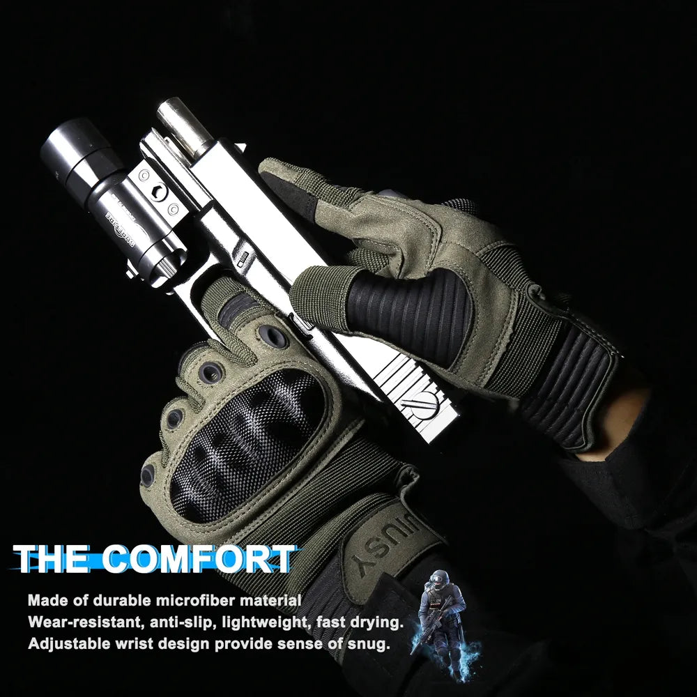 Estos guantes tácticos están fabricados con microfibra duradera, resistentes al desgaste y diseñados para ofrecer un ajuste cómodo y seguro. Ideales para largas sesiones de airsoft, ofrecen una combinación perfecta de protección y comodidad.
