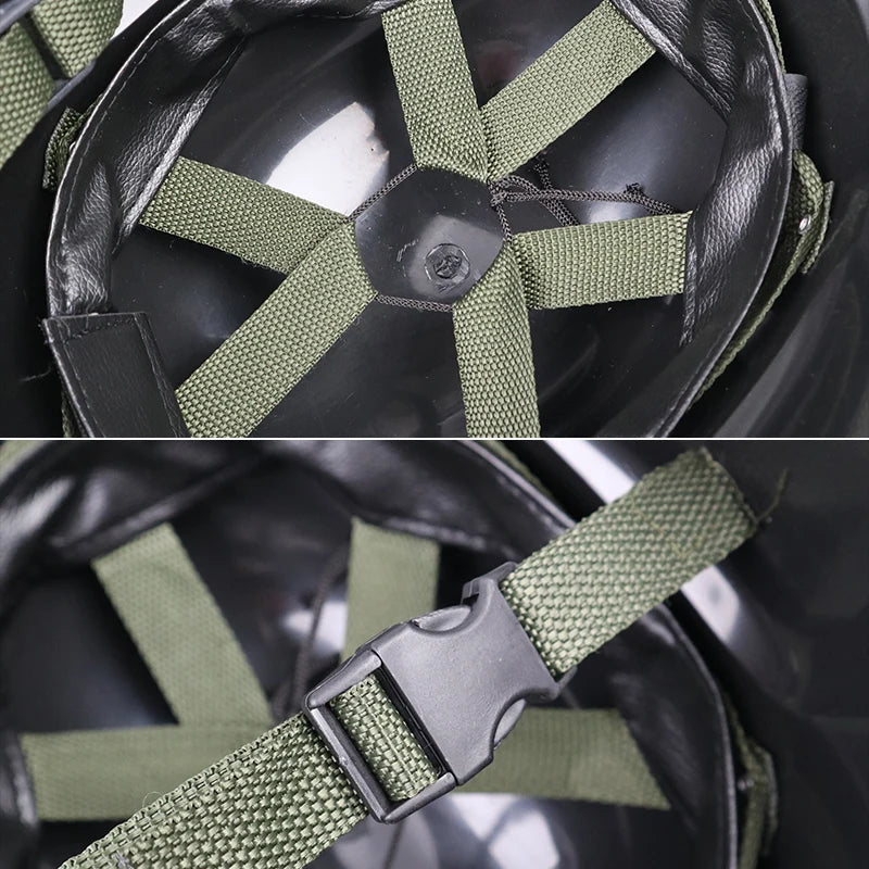 Detalle interno de casco táctico mostrando la suspensión de correas tejidas, garantizando un ajuste personalizable y estabilidad durante el uso activo.
