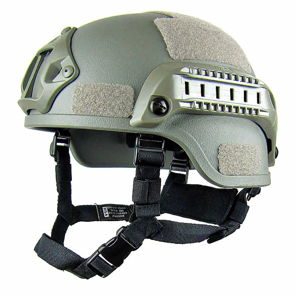 Casco táctico de airsoft H50 en gris perla con sistema de ajuste de correa y rieles laterales para equipamiento, perfecto para entusiastas del airsoft militar.